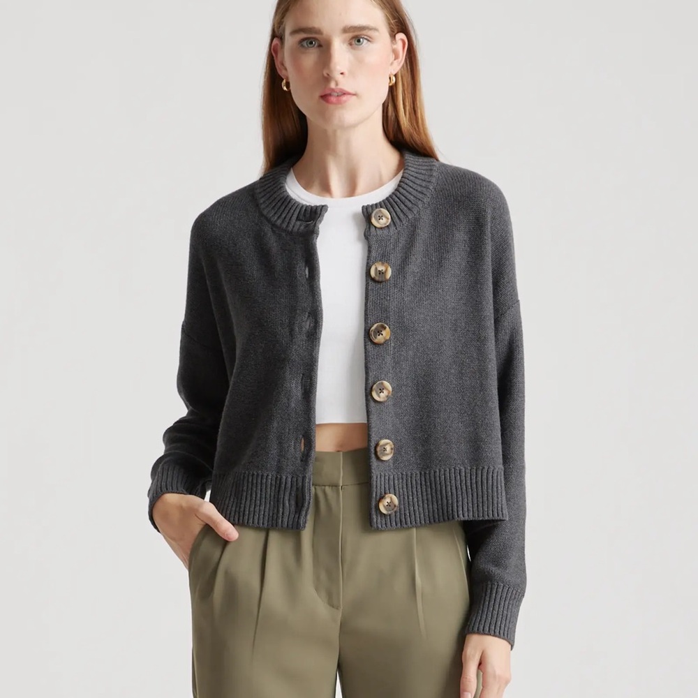 Quince 100% Organic Cotton Cropped Cardigan, size Medium, NEW WITH TAGS